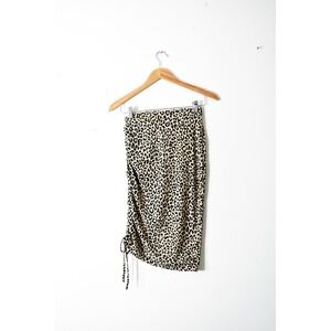 Stowaway Collection Leopard Midi Skirt Women S Tan Black Modern Ruched Ribbed